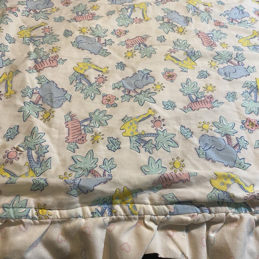 Vintage Novelty Crib Baby Coverlet Safari Jungle Animals Quilt Blanket 43”x33”